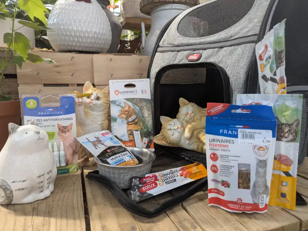 voyagez avec son chat avec des accessoires indispensables à retrouver au jardin de nadege à carpentras